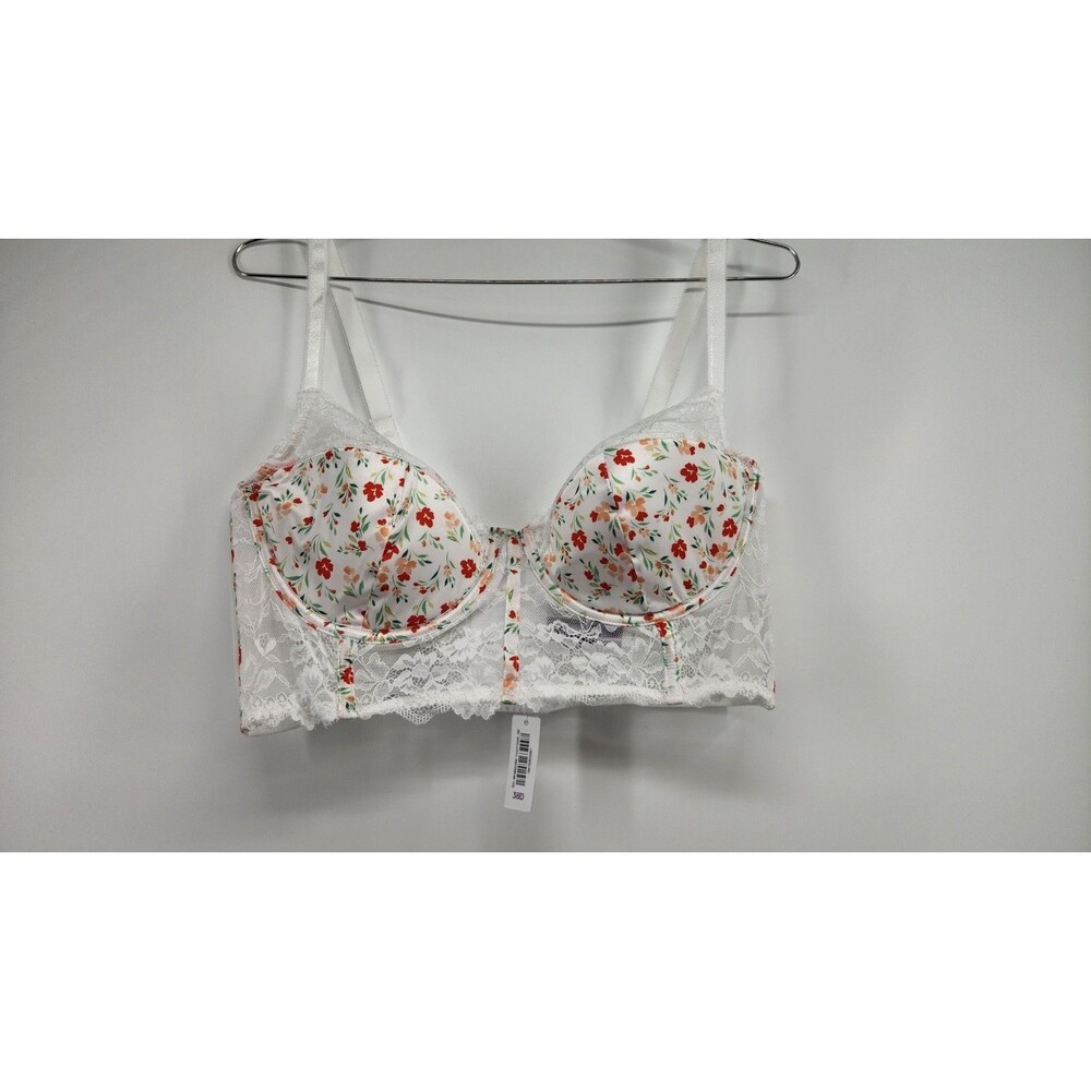 Adore Me Womens 38D White‎ Rochelle Push Up Demi Bra NWT Floral